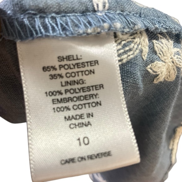 New York & Company Embroidered Floral Gauzy Denim Blue and White Dress - Picture 14 of 14